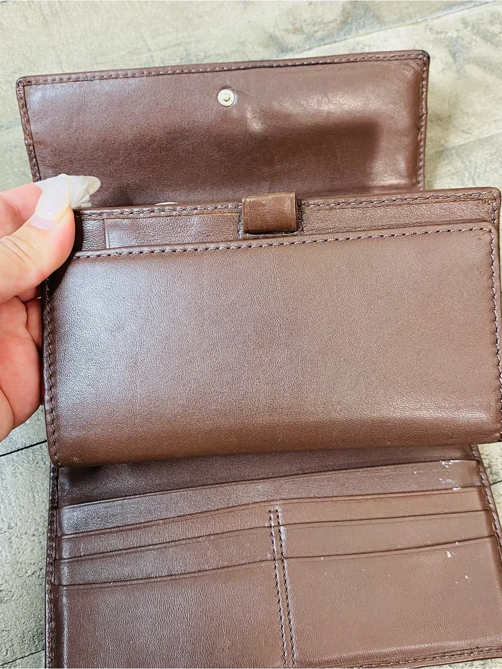 Coach Soho Vintage Brown Leather Pleated Trifold Wallet